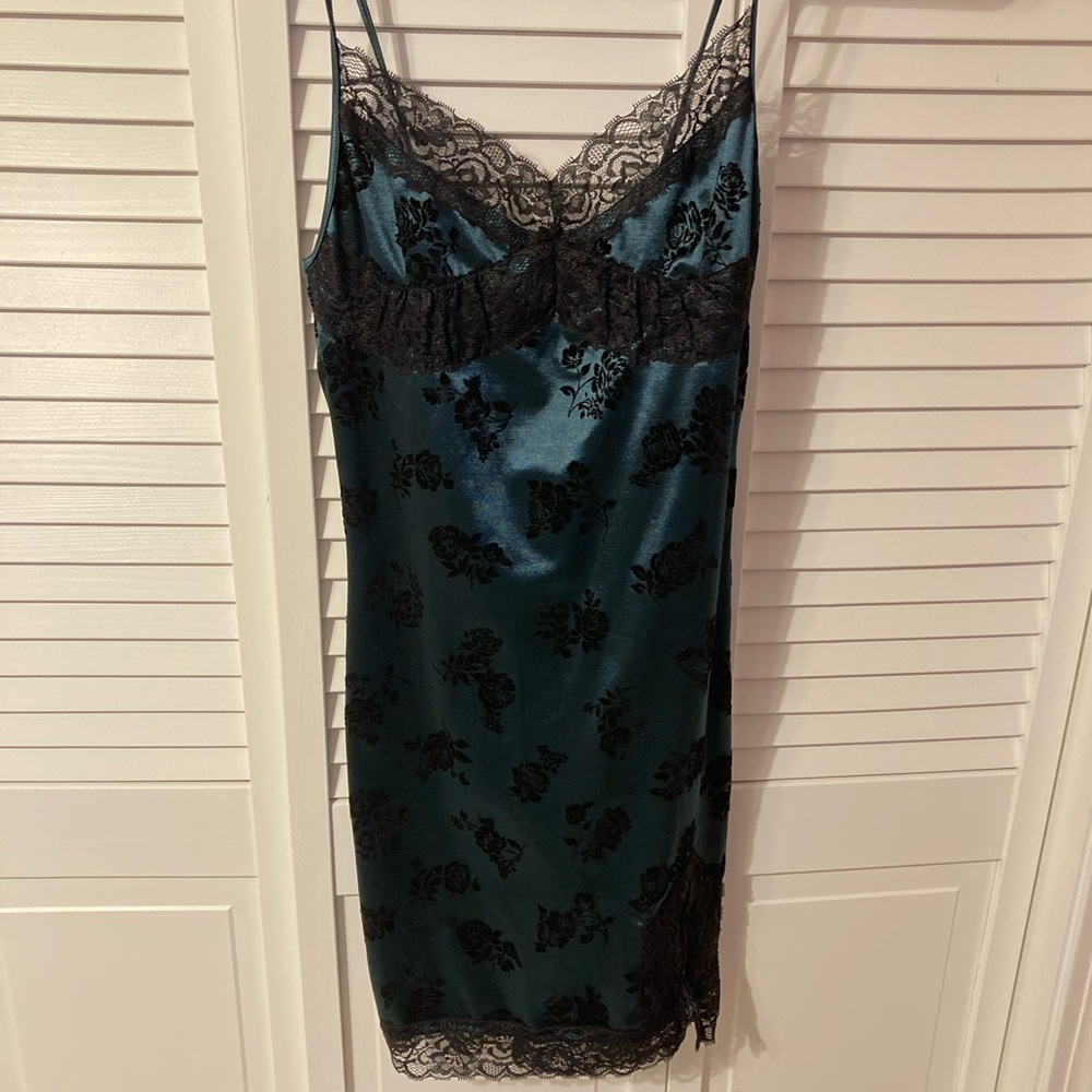 URBAN emerald lace slip dress